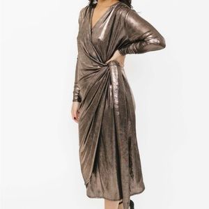 Smash + Tess Metallic Bronze Wrap Midi Dress